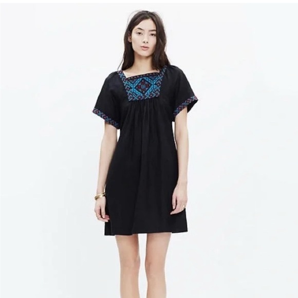 Madewell Embroidered Wander Shift Mini Dress Size XXS 100% Linen Boho Short - Picture 1 of 9